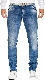 [Cipo & Baxx] Men's Jeans Trousers Casual Style Zip Stone Washed Denim BANS Production, Blue-70, 38W x 32L