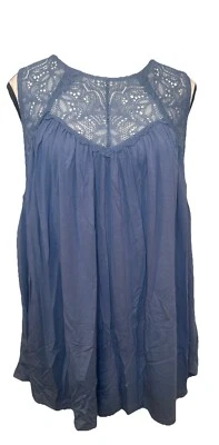 Allie Rose BLUE Lace Babydoll Flowy Rayon Blend Sleeveless Tank Top Sz M NEW