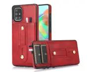 Hidden Card Slot Case for Samsung Galaxy A51 4G (Not for 5G), with Leather Loop Strap - Red
