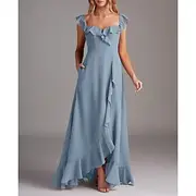 A-Line Bridesmaid Dress Sweetheart Short Sleeve Elegant Asymmetrical Chiffon with Ruffles / Split Front 2025