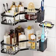 Shower Caddy, 2 Pack Shower Storage, Adhesive Bathroom Shelves, No Drilling, Waterproof & Rustproof Stainless Steel, Shower Soap Holder, Bathroom Accessory, 4 Hooks