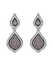 Genevive Black Silver CZ Earrings