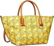 [Tory Burch] Canvas Basket Weave Tote, Small, Saffron, Yellow