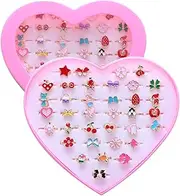 PASEMM 36pcs Little Girl Jewel Rings, Adjustable, No Duplication Kids Play Rings in Box,Pretend and Dress Up Rings for 4-12 Year Old Girls Birthday Gifts Holiday Gifts, 3 4 5 6 7 8 9 10 11 12 Year Old Girl Toys Rings for Kids