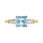 1.62Ct Square Emerald Cut Natural Swiss Blue Topaz Solid Gold Engagement Ring