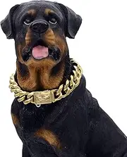 18K Gold Dog Chain Collar Walking Metal Chain Collar with Design Secure Buckle, Cuban Link Strong Heavy Duty Chew Proof for Dogs (16")