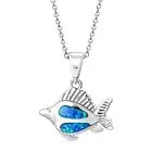 925 Sterling Silver Opal Tropical Fish Pendant Necklace