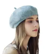 Women French Wool Beret Hats - Reversible Solid Color Classic Beanie Light Grey