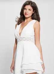 GUESS Women's White Danny Midi Dress Size: Large, Cotton