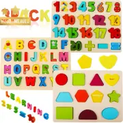 Wooden Puzzles Toddlers Alphabet Number Shape Montessori 3-5 Years