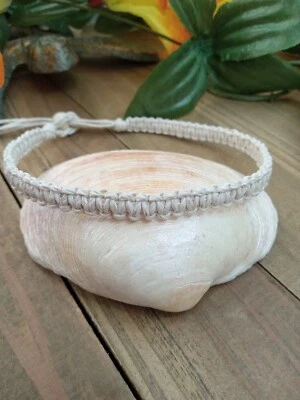 White Hemp Anklet Sliding Bead Adjustable 9-12 inch 1/4 inch Thick Surfer Beach