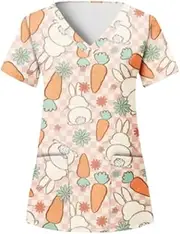 Easter Bunny Medical Scrub Top, Polyester and Spandex, S-XXL