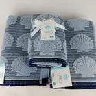 4pc CARO Home (2) Bath Towels (2) Hand Towel Seashells Blue Nautical Ocean Beach