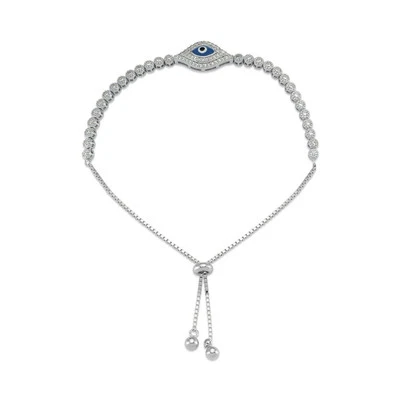 Silver CZ Evil Eye Toggle Bracelet - Protection Jewelry