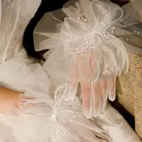 在飛比找Yahoo!奇摩拍賣優惠-婚紗手套結婚重手工水滴鉆超仙Lolita手套白紗手套新娘婚禮