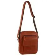 Pierre Cardin Leather Men's Multi-Compartment Crossbody Bag in Cognac