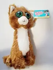 Twisted Whiskers Cat 8" Plush Stuffed Brown & White Wide Green Eyes New