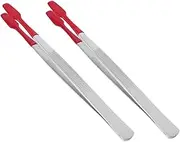 Angoily 2pcs Rubber Tipped Stainless Steel Tweezers Flat Tip Stamp Handling Tools for Collectors Durable and Lightweight Lab Tweezers for Coins and Stamps
