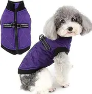 Zunea Small Dog Jacket with Harness Winter Coat Soft Warm Cotton Padded Puppy Harness Vest Clothes with Leash Rings Zipper Pet Clothing Cold Weather Outdoor Apparel for Chihuahua Doggy Girls Boys Purple L