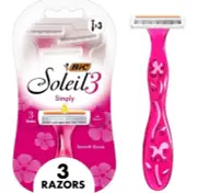BIC Soleil Simply Smooth Women's Disposable Razors, 3 Razors With Moisture Strip