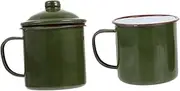 [BIUDECO] 2Pcs Enamel Coffee Cups Multi Functional Drinking Mugs for Home Office Retro Green Design Stylish for Housewarming