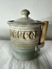 Studio Pottery Popcorn Jar With Lid Scoop Blue Brown Handmade Storage NEW