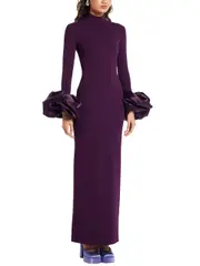 [SOLACE LONDON] VIVIANA PUFF-SLEEVE GOWN UK 8 PURPLE