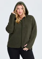 [Taking Shape] Taking Shape Teddy Hooded Jacket Size 20 in Olive - Plus Size Women's Clearance Olive