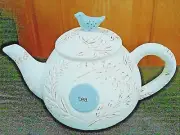 RARE Retired 2016 Mud Pie #4764000 Ceramic Bird and Leaf Tea Pot