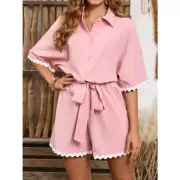 Contrast Trim Half Sleeve Romper