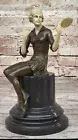 11" West Art Deco Sculpture Female Model Girl Bronze Statue Marble Base Artwork