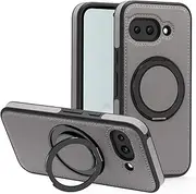[LHNUNP] Magnetic for Google Pixel 8 Pro Leather Case with Ring Holder, [Compatible with MagSafe][Military Drop Protection] Reliable Lens & Screen Protection Slim Scratch-Resistant Case, Grey