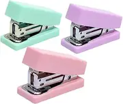 KALLORY 3Pcs Portable Staplers Macaron Colors Handheld Office Staplers for Quick Stapling Students Teachers and Co Workers