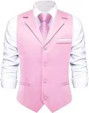[HEYDHSDC] Men Solid Black V-Neck Vest With Tie Tuxedo Dress Waistcoat Adjustable Casual Business Vests Md-3396-N-3117 Xxxl