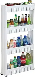 [Generic] 4 Tier Storage Rack Storage Tower Slim Organizer Rack Holder Shelf with Wheels for Home Kitchen Laundry Utility Room