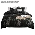 (Black)3Pcs Set Polyester Marbled Quilt Cover Pillowcase Bedding Set EU