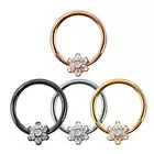 Multicolor Flower Zircon Nose Hoop Ring Steel Segment Septum Ear Tragus Piercing
