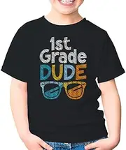 [SDVN] 1st Grade Dude Back to School First Grade Student Unisex Kids Shirt Gift Boy Girl Youth T-Shirt (Black;XL)