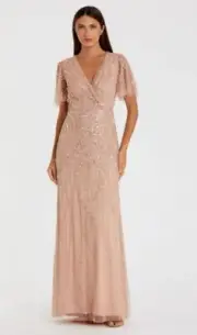 NEW Mac Duggal 35109 Pink Embellished Flutter Sleeve Gown – Size 8 - Formal