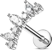 [OUFER] 16G Helix Piercing Internal Thread Stainless Steel 316L Conch Jewellery Cartilage Earring 8 mm Clear Marquise CZ Tragus Stud for Women Flat Back Earring