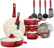 Ceramic Cookware Set 16 Piece,Pots and Pans Set,Non Toxic Cookware Set with Deta