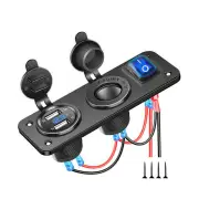 3 in 1 Dual USB Charger LED Voltmeter 12V 24V Power Socket On-Off Switch Panel Black Marine Dual USB Charger Boat Marine