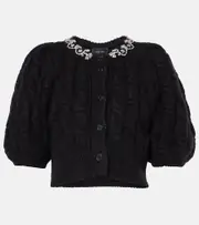 [Simone Rocha] Simone Rocha Embroidered cropped wool-blend cardigan AU 10 black