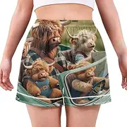 [RPLIFE] Highland Cattle Family Driving Car Women Pj Shorts, Soft Comfy Women's Lounge Shorts