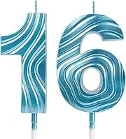 Birthday Candles Numbers,Blue Candles,16th Birthday Candles,Birthday Candle for Cake,Happy Birthday 3D Designed Candles for Boys Men Birthday Wedding Anniversary Party Cake Topper Decorations
