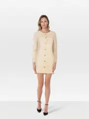Vintage Ecru Wool Button Down Mini Dress
