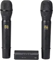 Wirel Microphone BT Sound Card Set Metal Dual Prof ional UHF Cordl Mic Handheld Microphone System for Home Karaoke Meeting Party Church DJ Wedding Home KTV Mic Set Black One Size