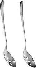 BRIGHTFUFU 2pcs Stainless Steel Slotted Spoons for Buffet Serving Metal Serving Utensils Strainer Reusable Household Spoons
