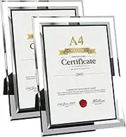 2pack Silver A4 Picture Frame Certificate Frame Glass Diploma Graduation Poster Frame Photo Display Stand For Tabletop