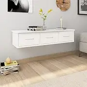 White Floating Wall-Mounted Storage Unit with 3 Drawers, Durable Engineered Wood Shelf for Display in Bathroom, Bedroom, Living Area, Perfect Space-Saving Solution